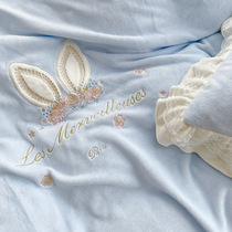 Roland baby home textile class A rabbit velvet autumn and winter warm four-piece blue girl childrens room bed quilt cover