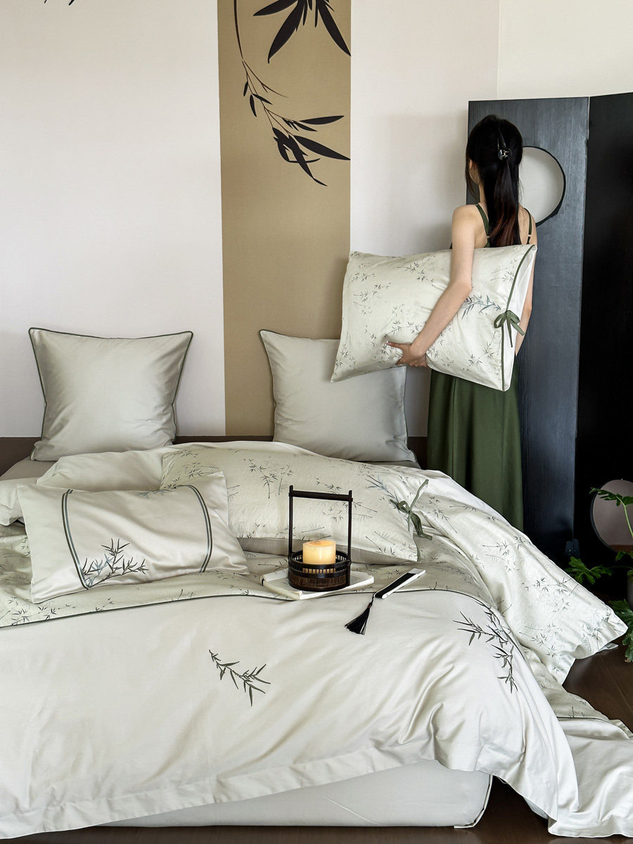 国潮雅奢长绒棉纯棉床上四件套春秋季轻奢提花全棉被套