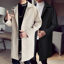 Windbreaker mens medium-long coat spring and autumn wild Korean version of the trend handsome casual British style thin coat tide brand