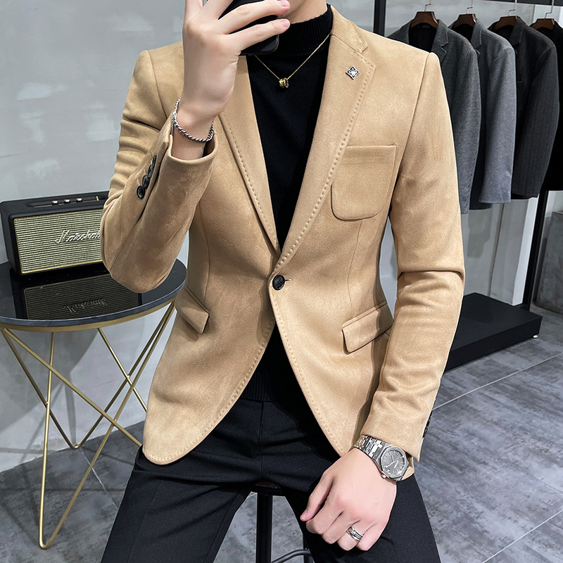 Suede Jacket Men's Casual Suit British Style High-End Single Suit High-Quality Men's Leather Suit Top Single Piece