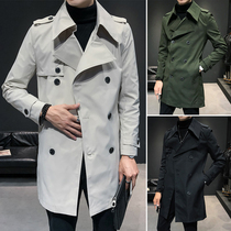 Mens windbreaker 2021 new medium and long British style handsome Korean version of the trend casual coat mens spring and autumn coat