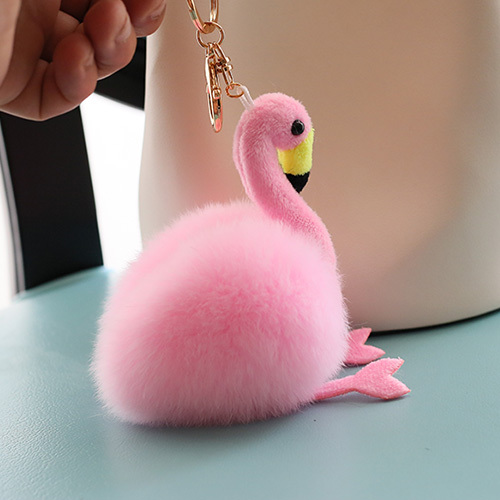 Korean Fashion New Style Rex Rabbit Fur Crane Pendant Real Fur Flamingo Bag Charm Car Keychain Special Offer