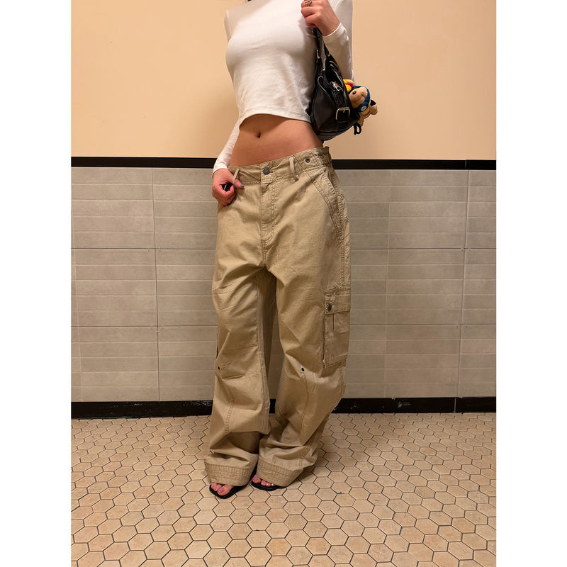 Ffr American Retro Deconstructed Multi-Pocket Pleated Cargo Pants Unisex Loose Straight Relaxed Casual Pants