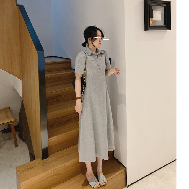 Misslady Korean style pullover short-waist high-waist commuting doll collar puff-sleeved polo dress (ແບບສັ້ນຍາວ