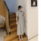 Misslady Korean style pullover short-waist high-waist commuting doll collar puff-sleeved polo dress (ແບບສັ້ນຍາວ