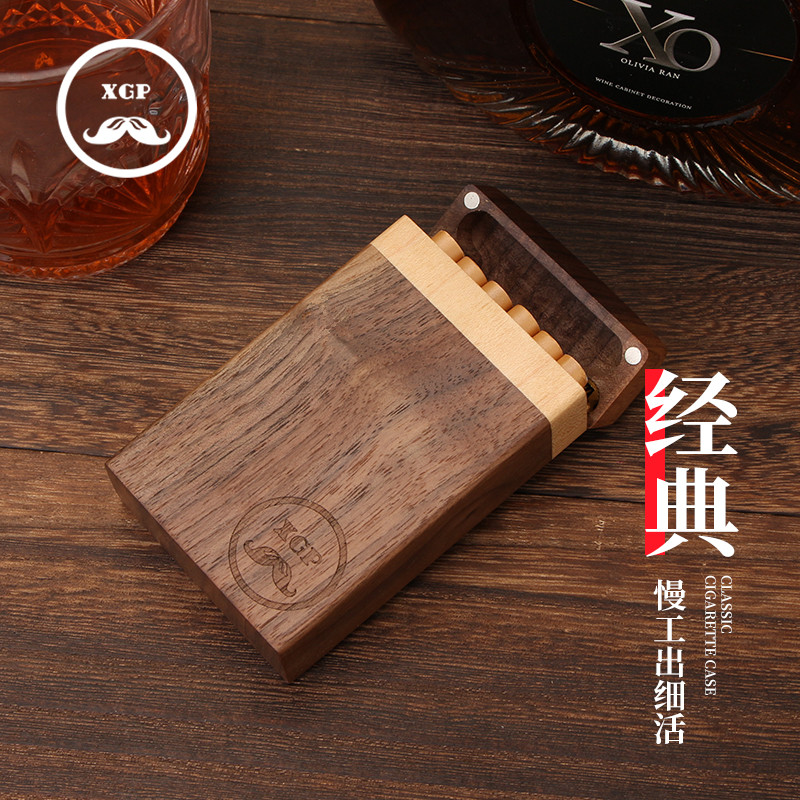 High - grade sandalwood 20 ultra thin cigarette boxes personality fashion overhead cigarette box anti - smoke box send friends