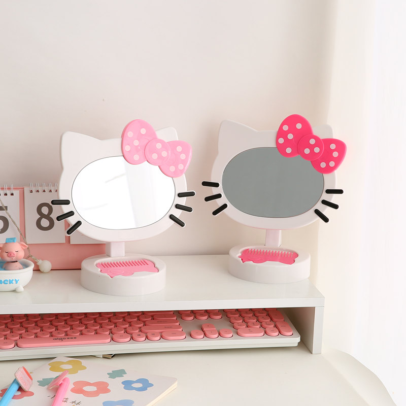 Cartoon cute in wind household makeup mirror desktop student dorm dresser mirror comb removable