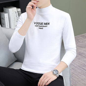 Medium thick half turtleneck pure cotton long sleeve men's base layer shirt