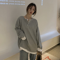Base shirt spring and autumn 2021 New Interior fake two womens long sleeve T-shirt foreign air Korean version thin loose loose