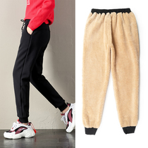  Plus velvet pants female outer wear sports pants loose autumn and winter lambskin student casual thickened warm cotton pants guard pants