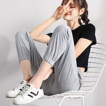 Ice Silk Sports Pants Woman Summer Thin bouquet Loose Slim 100 lap High waist speed Dry 90% grey lantern Wee pants