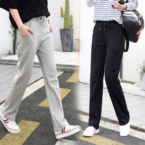 Sweatpants womens loose straight wide leg pants spring and summer 2021 thin section student cotton sweatpants black casual pants