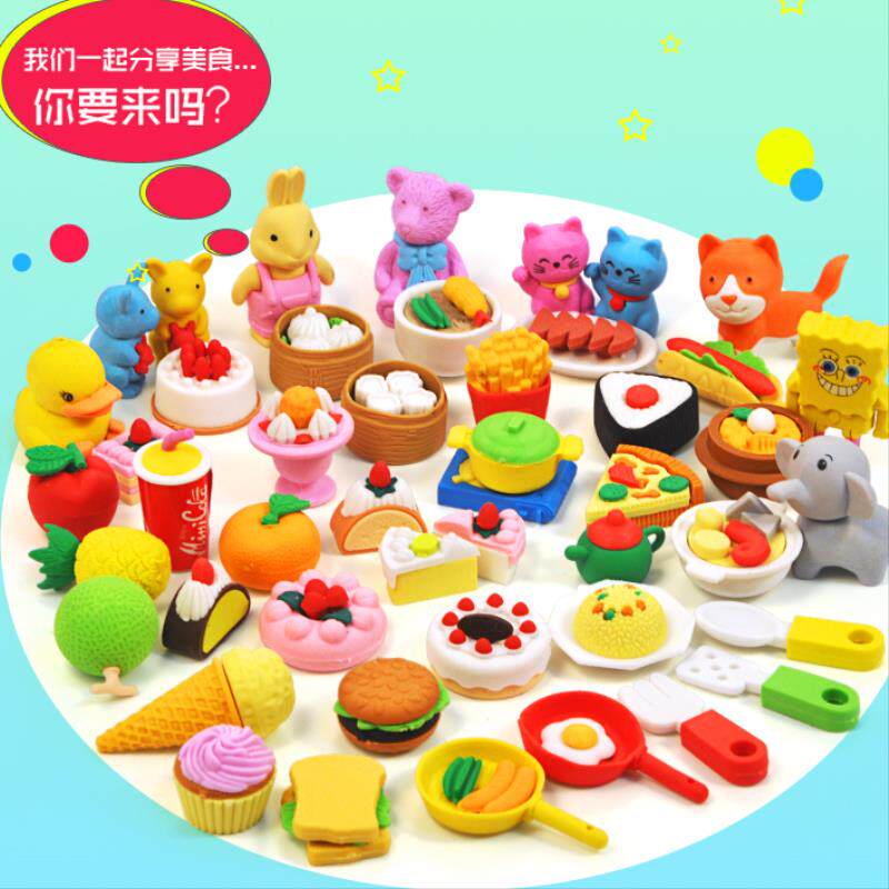 Cute sketch small animal cleaning up exam small number of clean patterned bagged portable animal eraser cuddly