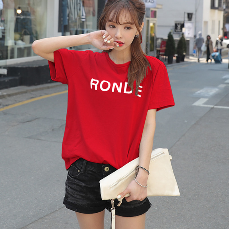 New Bright dark red Mature plus fat quality blouse Adult oversized t-shirt Dormitory features large version pure