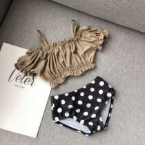 2022 new girl child swimwear bubble sleeve wave points Korean version for small cute tightness swimsuit spa swimming split swimsuit