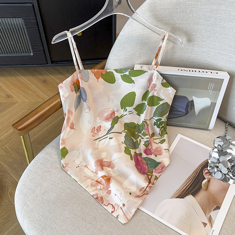 Printed Summer Seaside Vacation New Style Silk Scarf Silk Satin Bellyband-Style Camisole Women's Slimming Tie-Up Tube Top