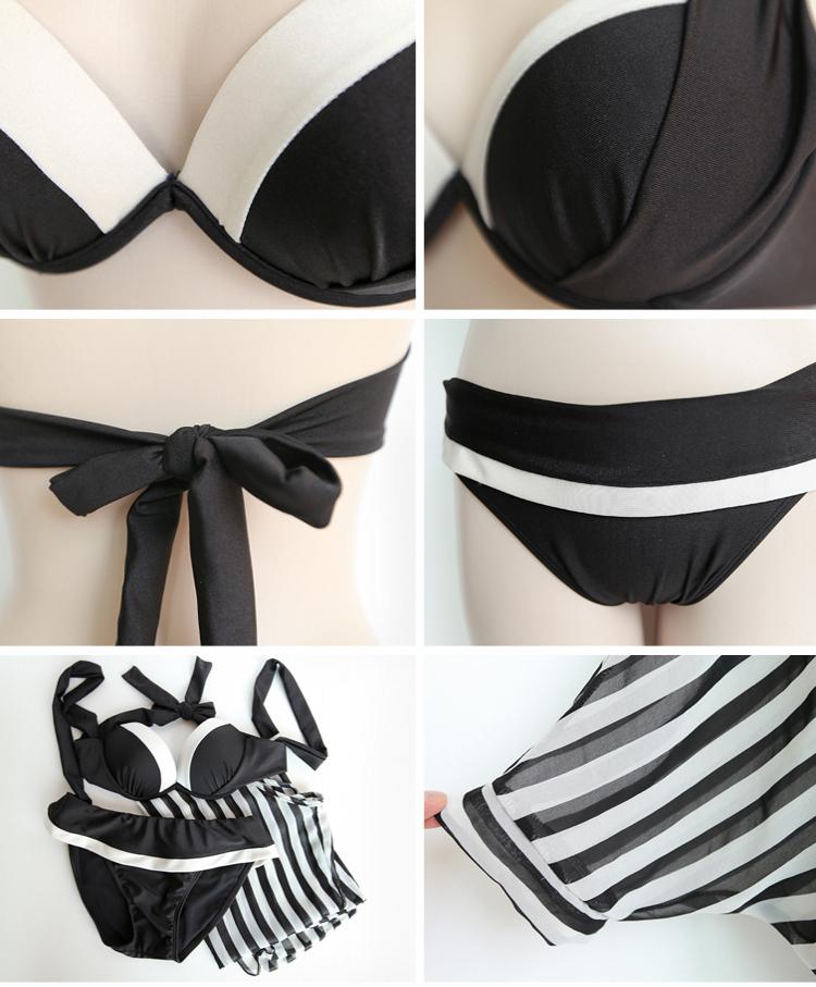 Victoria thép tấm thép tập hợp áo ba lỗ sọc trắng đen bãi biển che bụng áo tắm nữ mỏng - Bikinis do boi dep