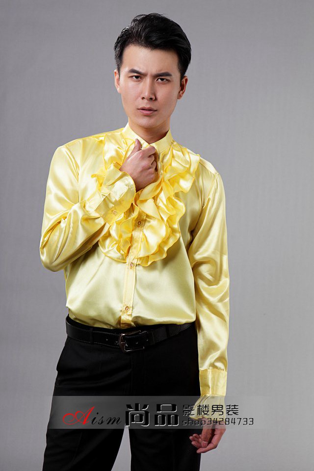 Hình ảnh studio cổ áo ren áo điệp khúc trang phục nam trang phục sân khấu màu tím vàng áo dài tay sơ mi tay ngắn