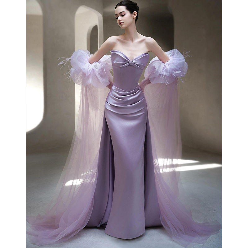 Purple Evening Dress for Women 2026 New Style Strapless Robe for Bride Engagement Wedding Dress Satin Homecoming Toast Dress