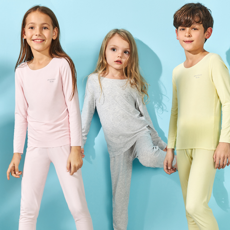 Maniform boys and girls mid-waist trousers refreshing seamless soft modal inner pants children's pajama pants home pants