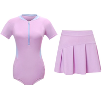 Maniform wire-free short-sleeved one-piece swimsuit sports surfing (two-piece set) 21020561
