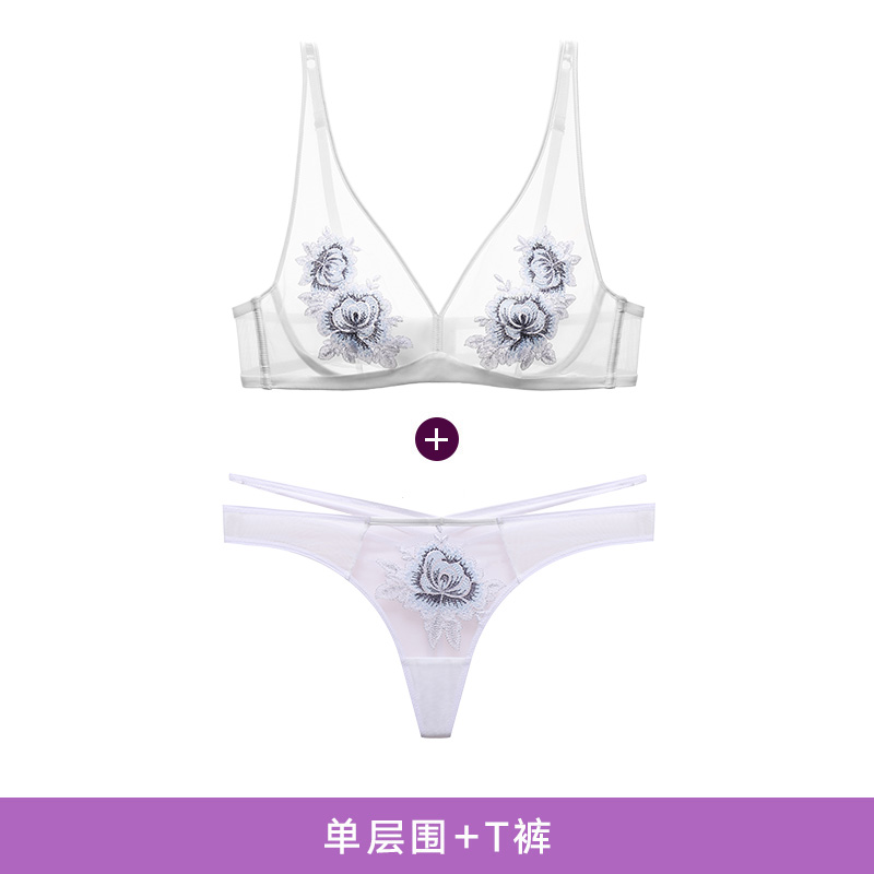 011 & White + T PantsManiForm  Bra Set  sexy Underwear Thin underpants Netting transparent Hollow out ventilation Embroidery 20842377