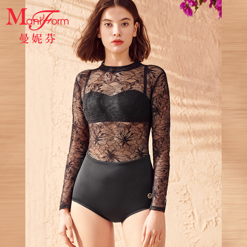 Manifen Bandeau No Underwire Jumpsuit Long Sleeve Two-Piece Lace Beach Resort 21020537