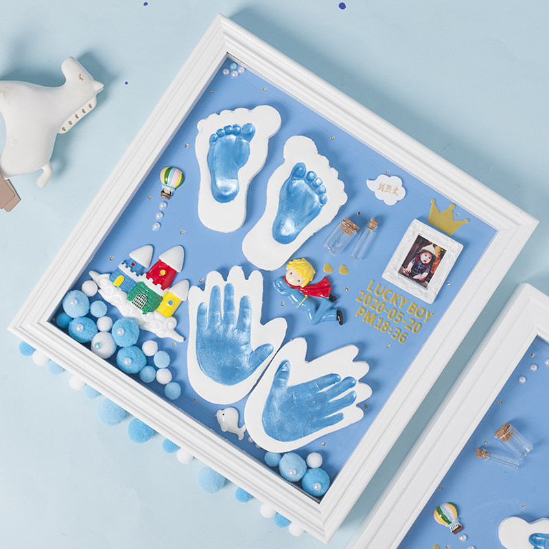 Baby Hands Foot Print Mud Memorial Photo Frame Full Moon 100 Days Old Newborn Baby Hands And Feet Print Fetal Hair DIY Collection
