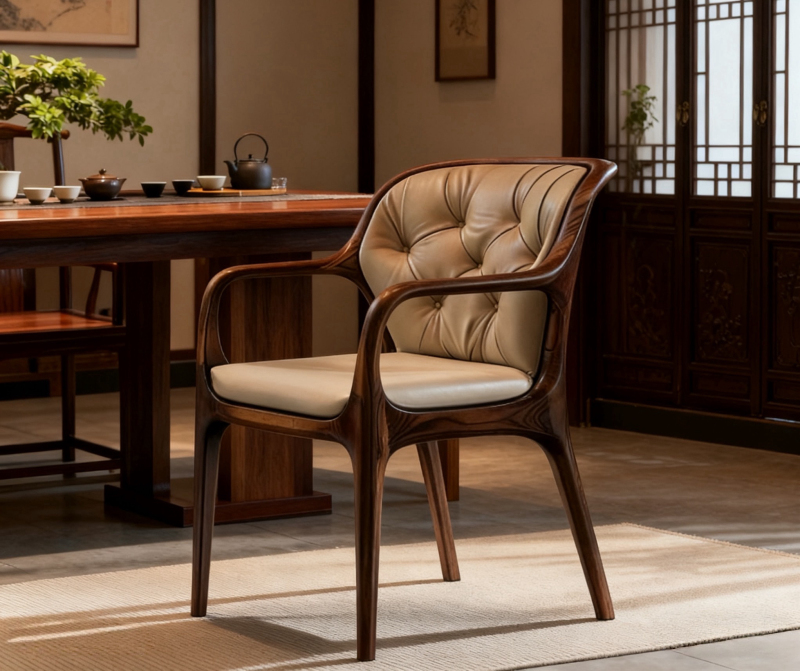 North American Black Walnut Solid Wood Tea Chair, Backrest Chair, Designer Leather Dining Chair, Modern Light Luxury Leisure Sofa Chair North American Black Walnut Solid Wood Tea Chair, Backrest Chair, Designer Leather Dining Chair, Modern Light Luxury Leisure Sofa Chair