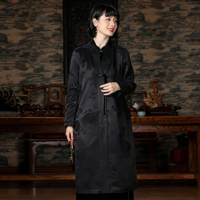 40 Mmi Heavy Satin Sand Wash Jacquard Fragrant Cloud Yarn Wind Coat Fall New Chinese Style Mulberry Silk Loose Tangi Women's Jacket