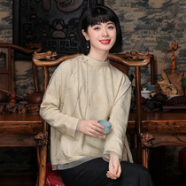 6A grade mulberry silk crown Lepe Chinese style loose blouse real silk relief convex flower wrinkled collar big code 100 lap woman don