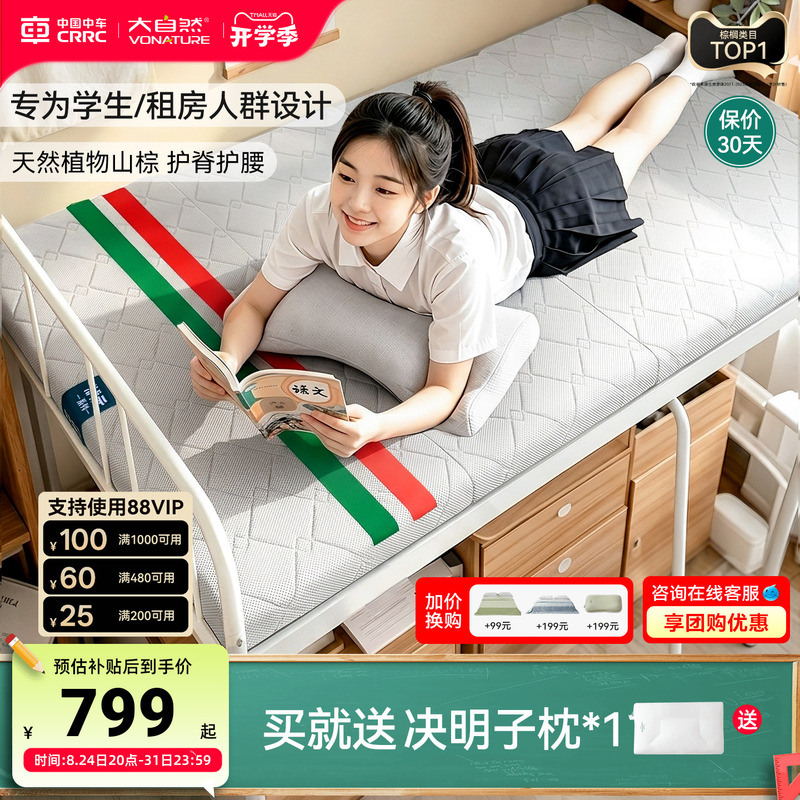 Nature Dormitory Student Single Thin Mattress Foldable Mountain Palm 90×190cm Latex Spine Protection Mattress Topper