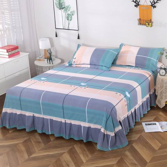 Brushed bedspread bed skirt single piece thickened washed fabric pink blue mattress dust cover protective cover skin-friendly