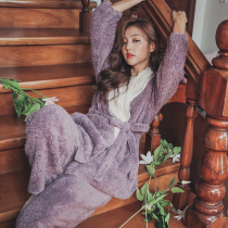 Pajamas womens autumn and winter coral velvet Japanese sweet long sleeves plus velvet padded flannel home suit can be worn outside