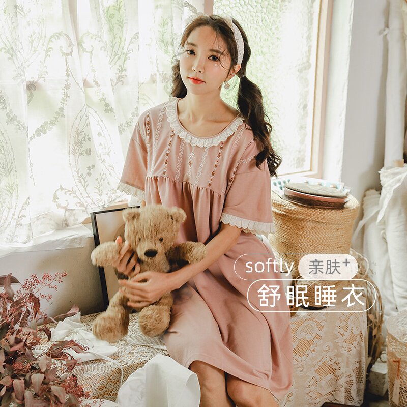 Family Mas Sleeping Dress Summer New Princess Wind Cute Short Sleeve Large Size Wind Large Size Wind and Cool Type Pajamas Summer