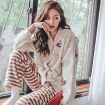 Autumn and winter thick warm flannel suit Korean sweet cute coral velvet pajamas women winter plus velvet home wear
