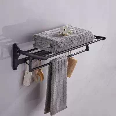 American space aluminum towel rack black towel rack with Rod rack Hook bathroom pendant towel rack
