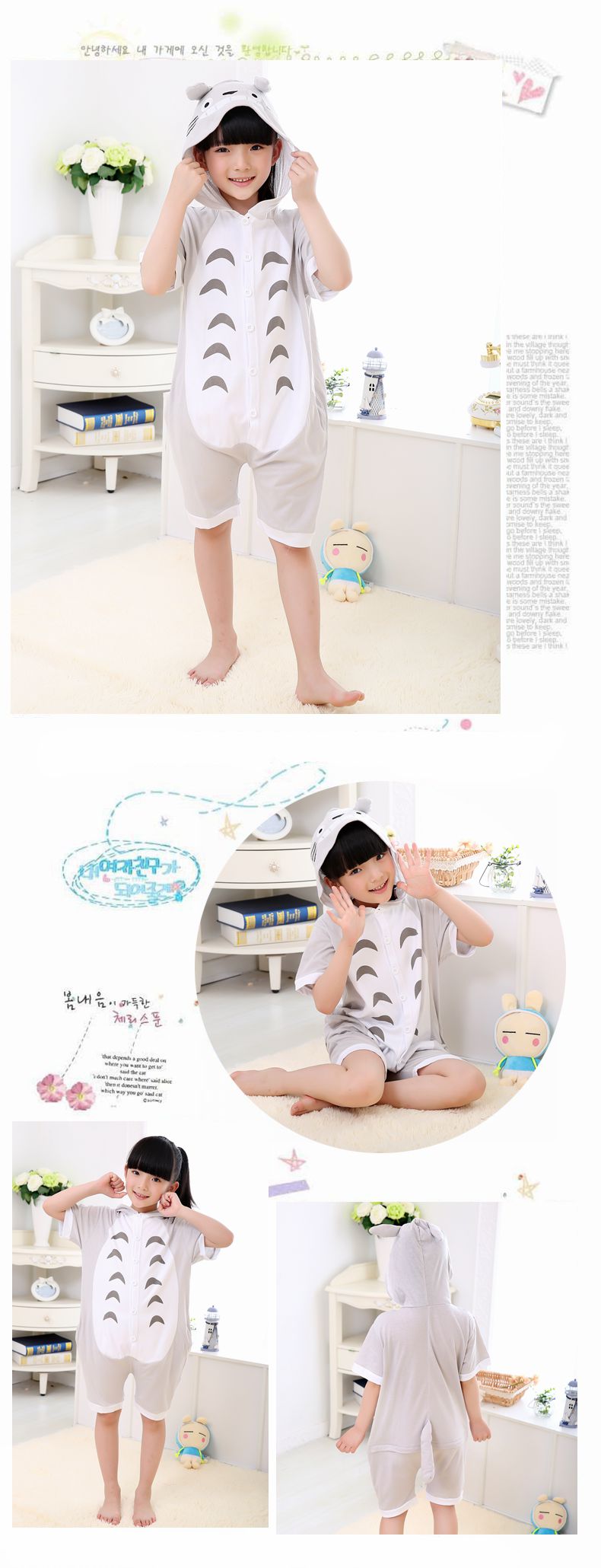 Trẻ em jumpsuit động vật mùa hè bông ngắn tay khủng long phim hoạt hình đồ ngủ phần mỏng cô gái chàng trai cha mẹ và con trang phục áo ngủ mùa đông