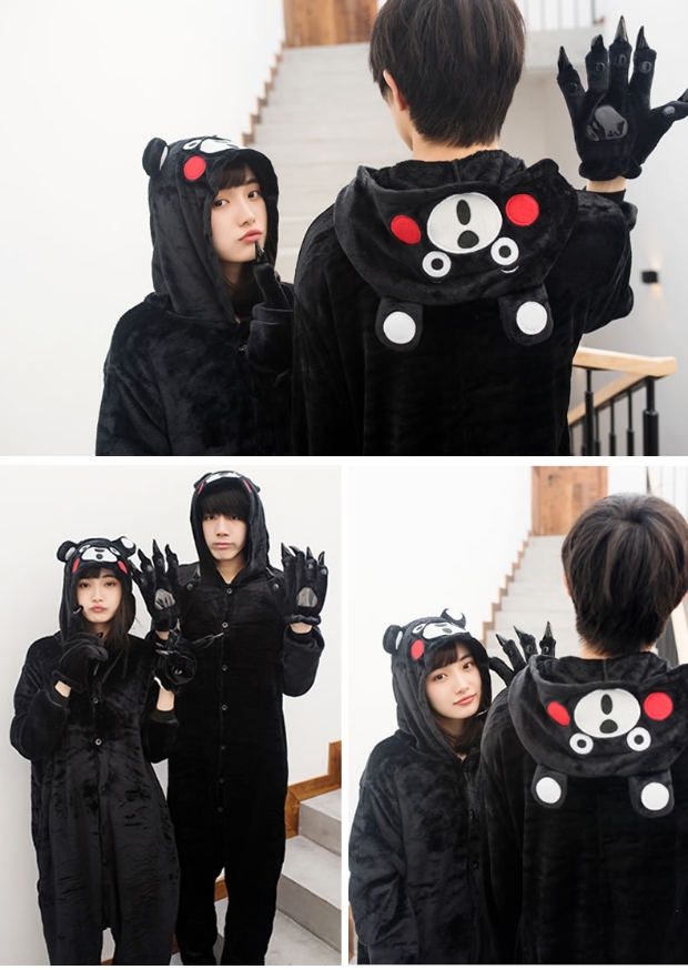 Kumamoto gấu động vật đồ ngủ liền kề mùa đông flannel nam và nữ dễ thương phim hoạt hình cặp đôi cosplay trang phục mùa thu bộ đồ thu đông trung niên