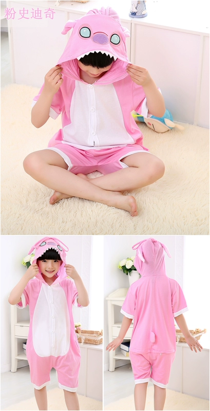 Mùa hè cotton mỏng trẻ em phim hoạt hình Xiêm đồ ngủ ngắn tay chàng trai và cô gái dễ thương Pikachu động vật cha mẹ và con hiệu suất quần áo