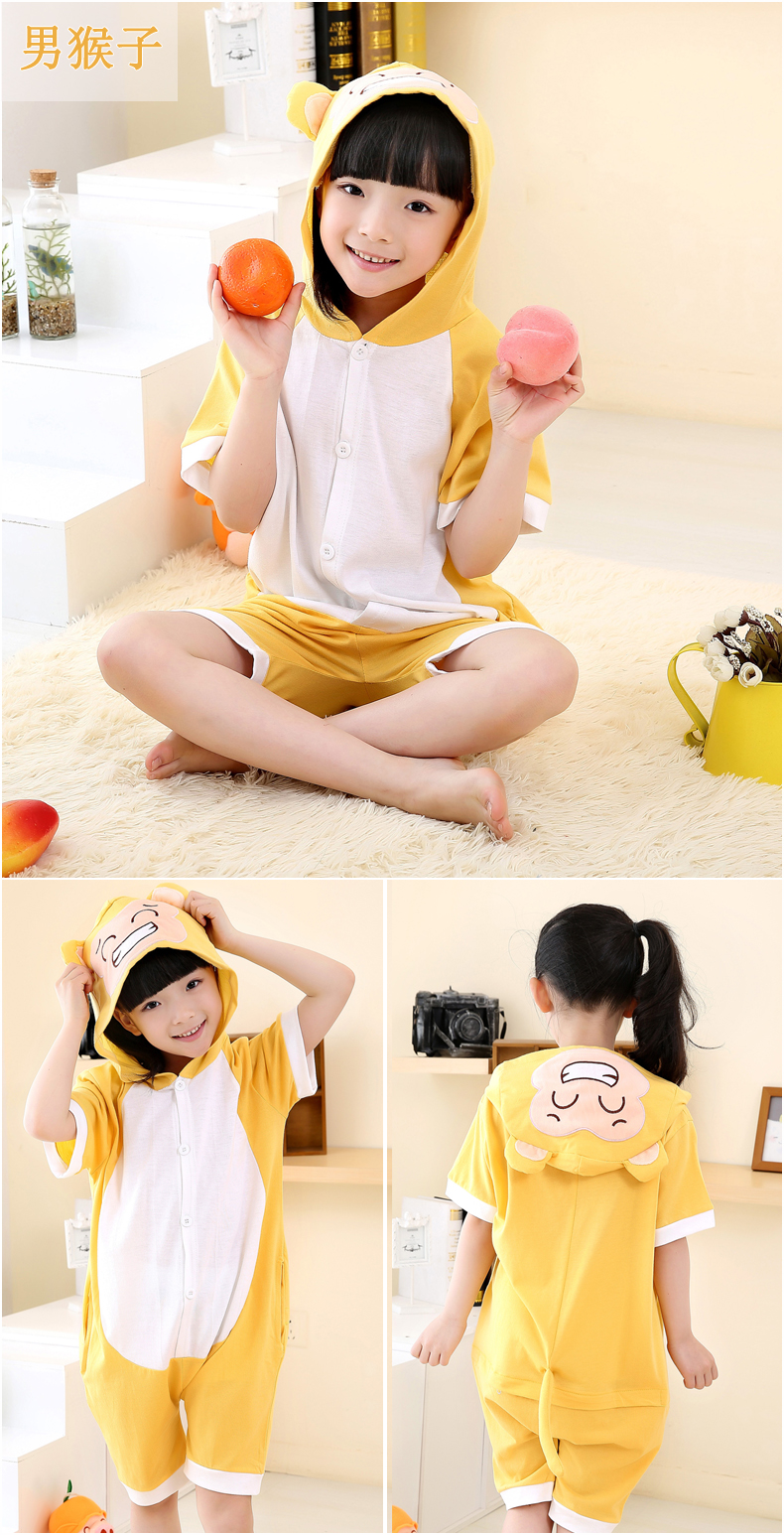 Mùa hè cotton mỏng trẻ em phim hoạt hình Xiêm đồ ngủ ngắn tay chàng trai và cô gái dễ thương Pikachu động vật cha mẹ và con hiệu suất quần áo