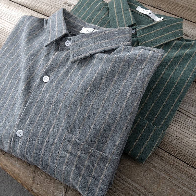 Port Tide Style Retro Vertical Stripes Loose Shirt Men's Spring New 100 Hitch Long Sleeve Shirt Tide T5681