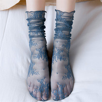 Lace Florian Lace Fairy Socks Female Midbarrel Socks Day web yarn Sox Summer slim Transparent Pile Socks Socks Hollowed-out Stockings Socks