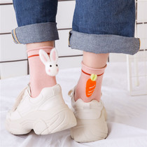 Socks Women Midtubes Socks Ins Chains Cubism Cartoon Little Rabbit Carrots Day Ensemble Cute Korea 100 Hitch College Wind