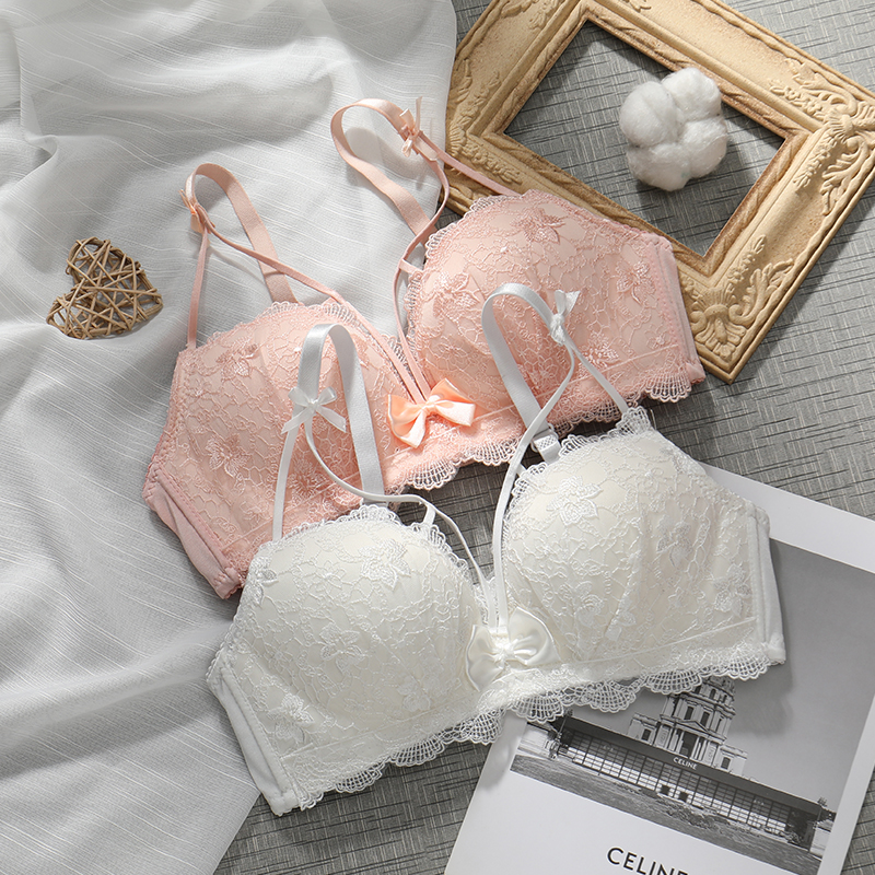 Teenage Girl Underwear Woman Thin Chest Poly collection of Accessory Milk No Steel Ring Adjusted Type Lace Sexy Bra Hood Suit