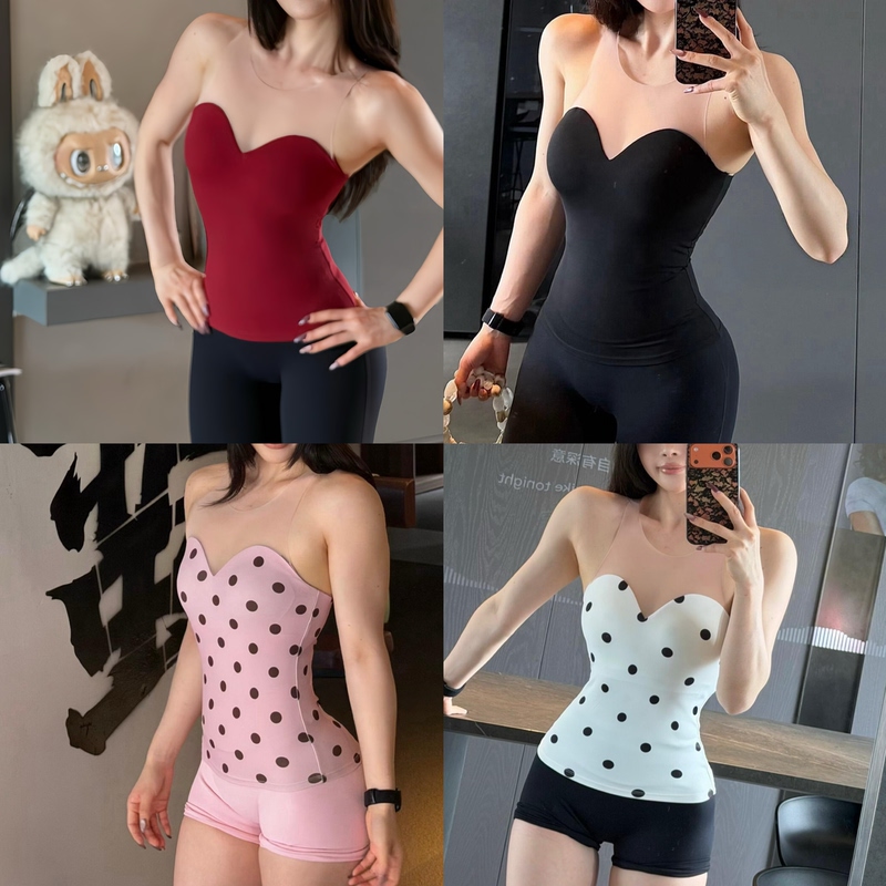 Heart-Shaped Neckline Vest with Fixed Cups, Anti-Exposure, Mesh Splicing, Tube Top, Slimming, Pilates Training, Yoga Fitness Heart-Shaped Neckline Vest with Fixed Cups, Anti-Exposure, Mesh Splicing, Tube Top, Slimming, Pilates Training, Yoga Fitness