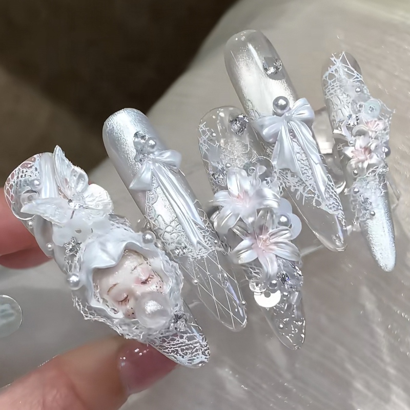 【Centennial Harmony】Gentle Butterfly Carved Lace Wearable Nails with Sparkling Cat Eye Effect, Atmospheric Wedding Nails 2026 New Model 【Centennial Harmony】Gentle Butterfly Carved Lace Wearable Nails with Sparkling Cat Eye Effect, Atmospheric Wedding Nails 2026 New Model