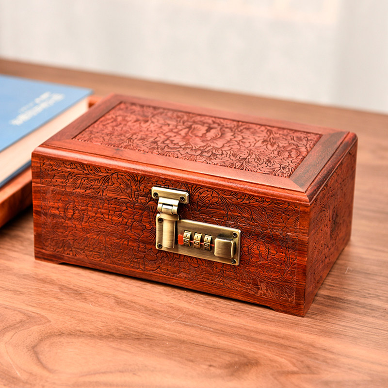 Myanmar rosewood jewelry box Mahogany storage box with lock jewelry necklace Solid wood password lock hand jewelry box
