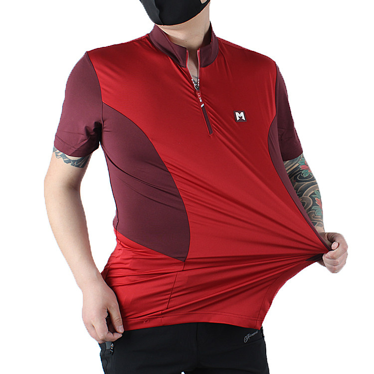 Outdoor short sleeve T-shirt male style body climbing speed dry clothes breathable hiking sports elastic stand-up collar T-shirt red