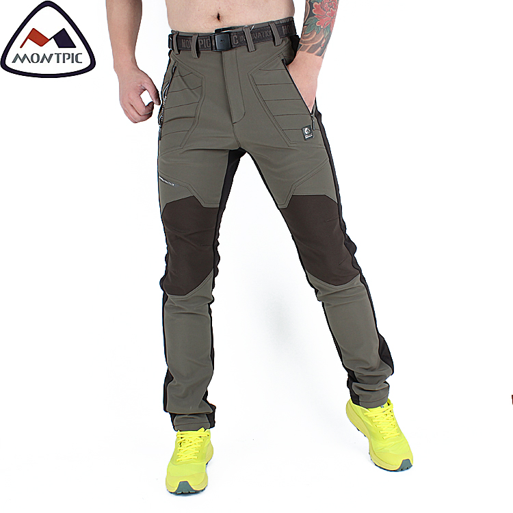 Korea MONTPIC outdoor stormtrooper pants Male slim windproof waterproof soft shell mountaineering pants winter stitching fleece pants